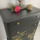 Stag tallboy drawers, black and gold stag chest of drawers, vintage chest of drawers