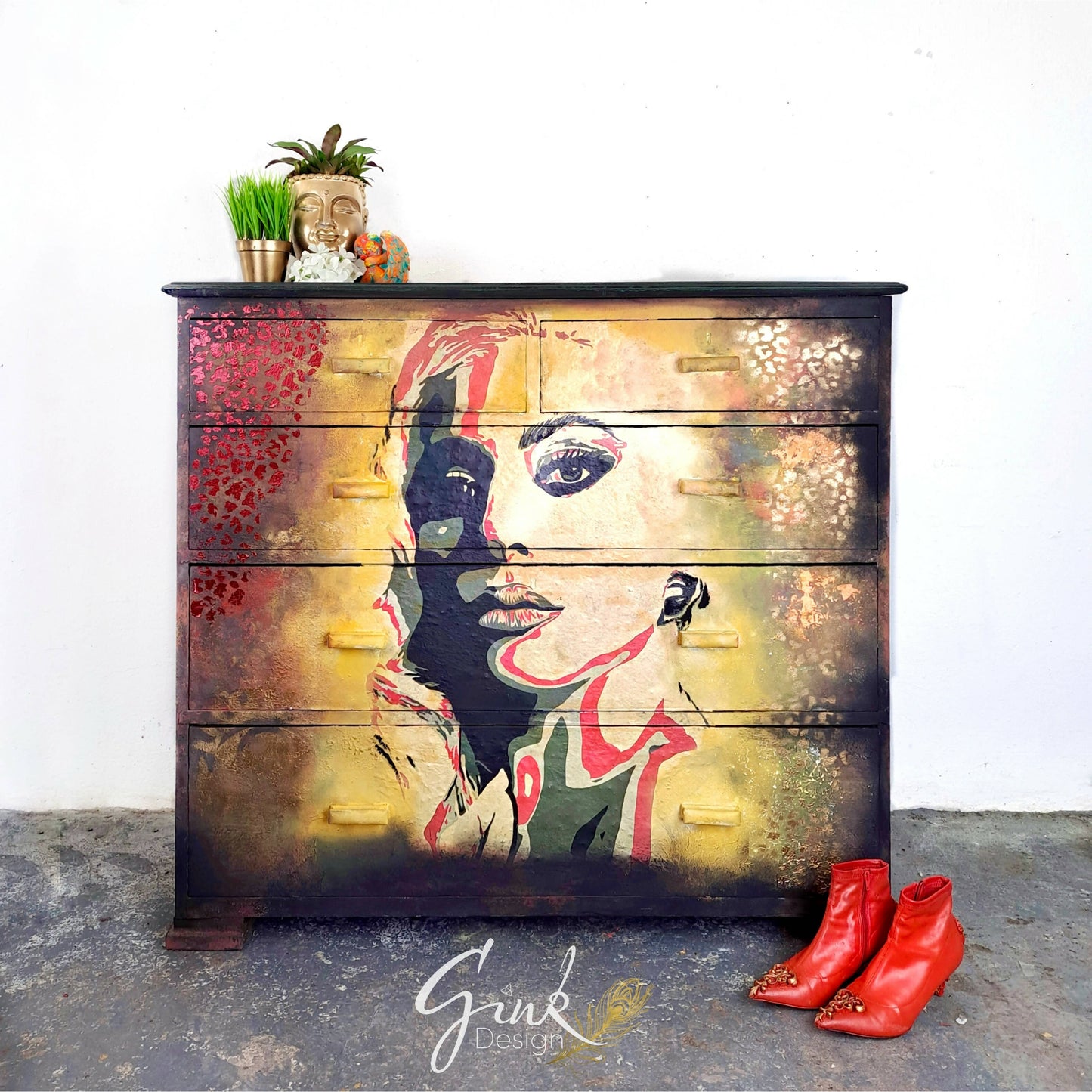 Vintage Lady Gaga Upcycled Chest of Drawers