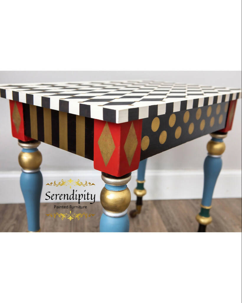 Mackenzie-Childs inspired Whimsical Painted Table, Harlequin Table, Alice in Wonderland Table.