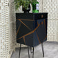 SOLD! Small Harris Lebus drinks cabinet in teak, black, blue and grey.