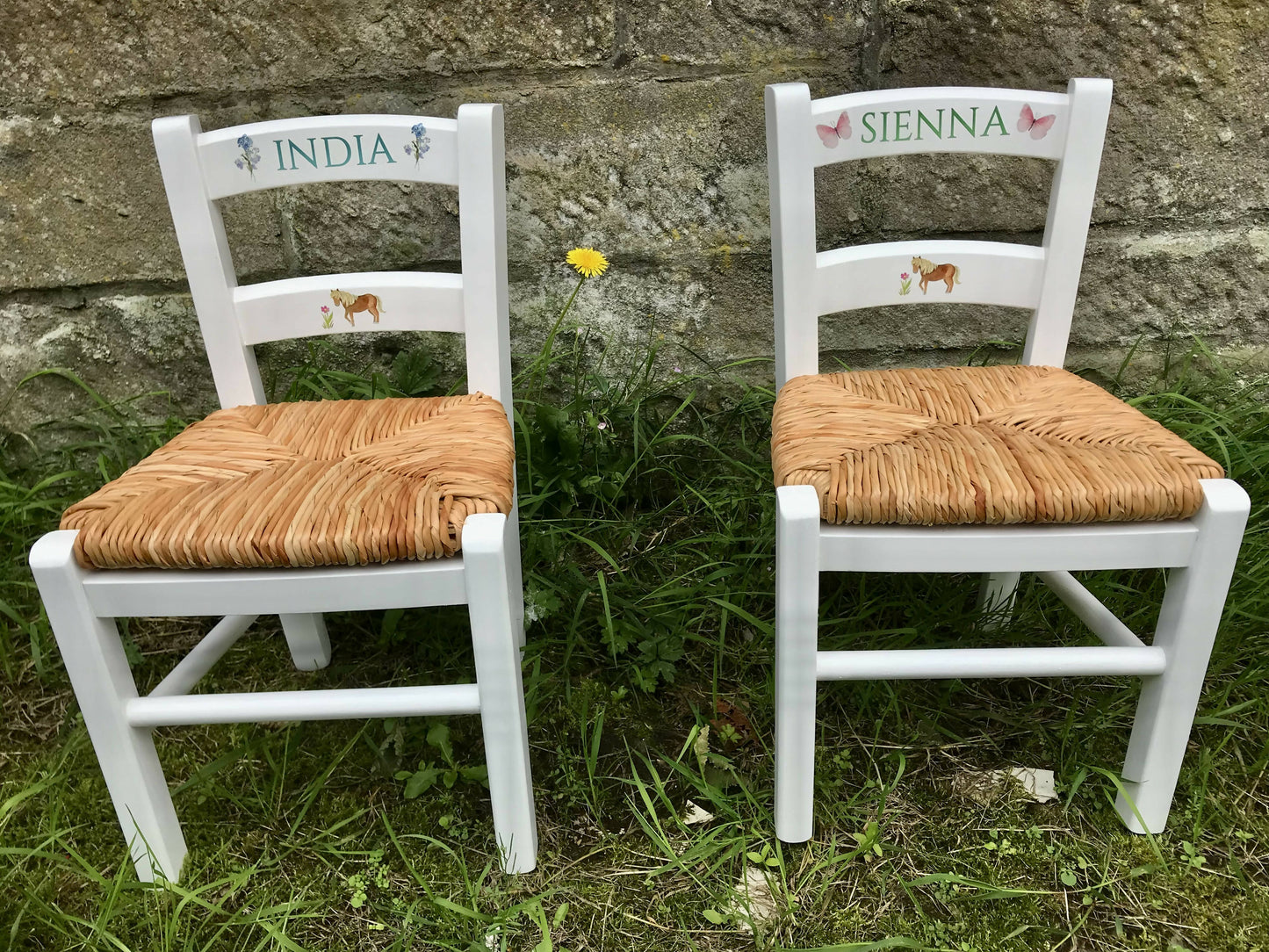 Rush seat personalised children's chair -Simple theme - made to order