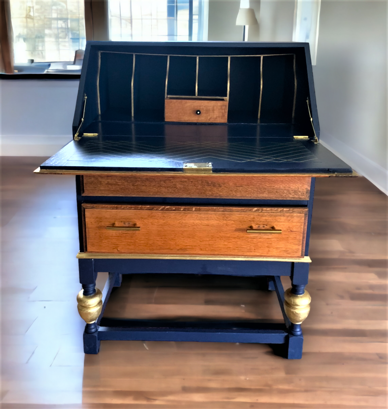 Vintage Writing Bureau Navy and Gold Elegance Upcite