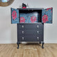 Off Black Oak Tallboy, drinks cabinet, linen cupboard, storage, Tall Cupboard with Drawers, upcycled, Cole & Son wallpaper