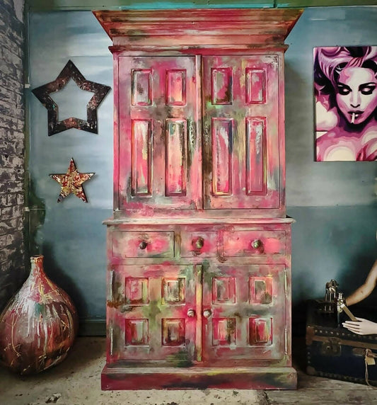 Pink Hand Painted Drinks Cabinet / Cupboard