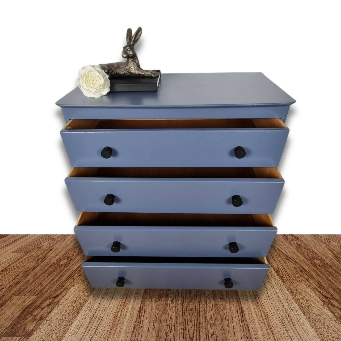 Blue chest of drawers with black handles, Bedroom furniture, Four drawers, Lebus