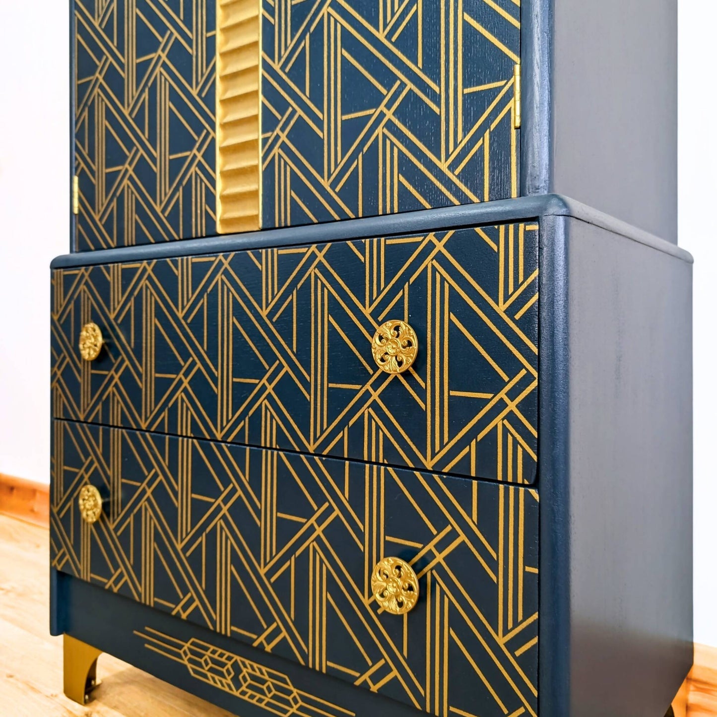 Black Art Deco Tall Drinks Cabinet