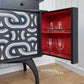 Black Mid Century Modern Beautility Sideboard. Bold geometric design. Upcycled Drinks Cabinet.