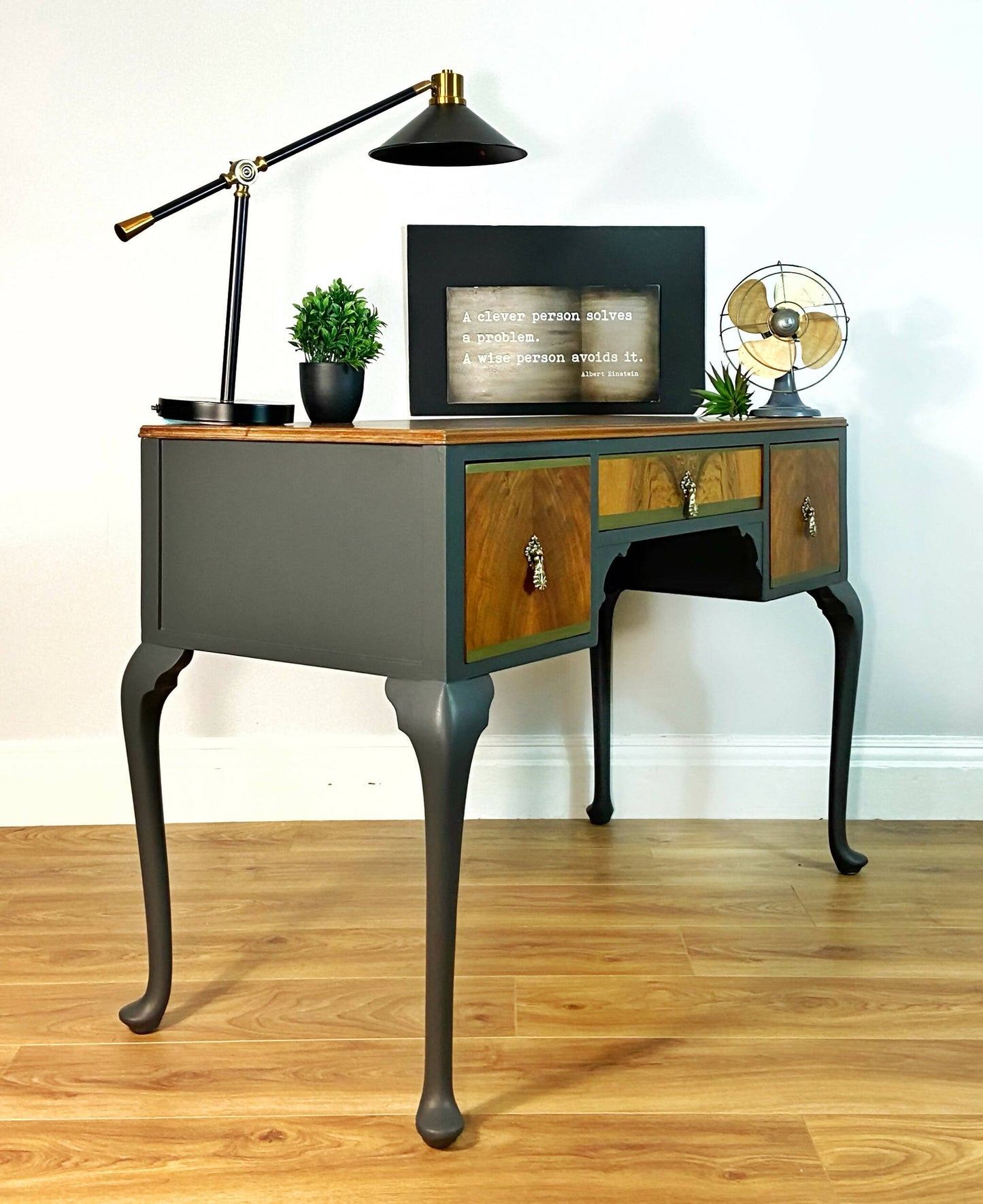 Writing Desk 1960s Mid Century With Queen Anne Legs And Drawers