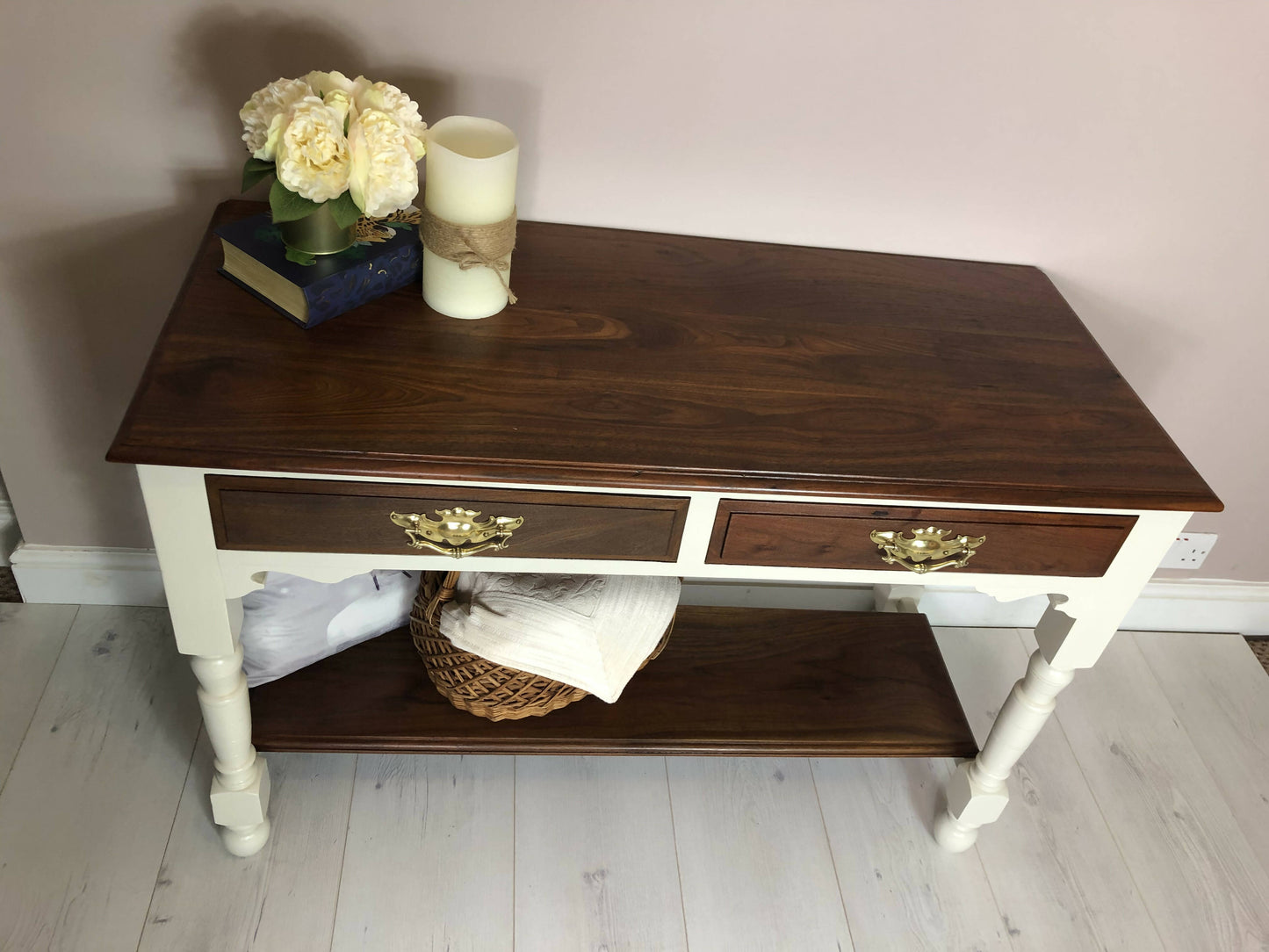 Farmhouse Vintage Console Table Hallway Table With 2 Drawers