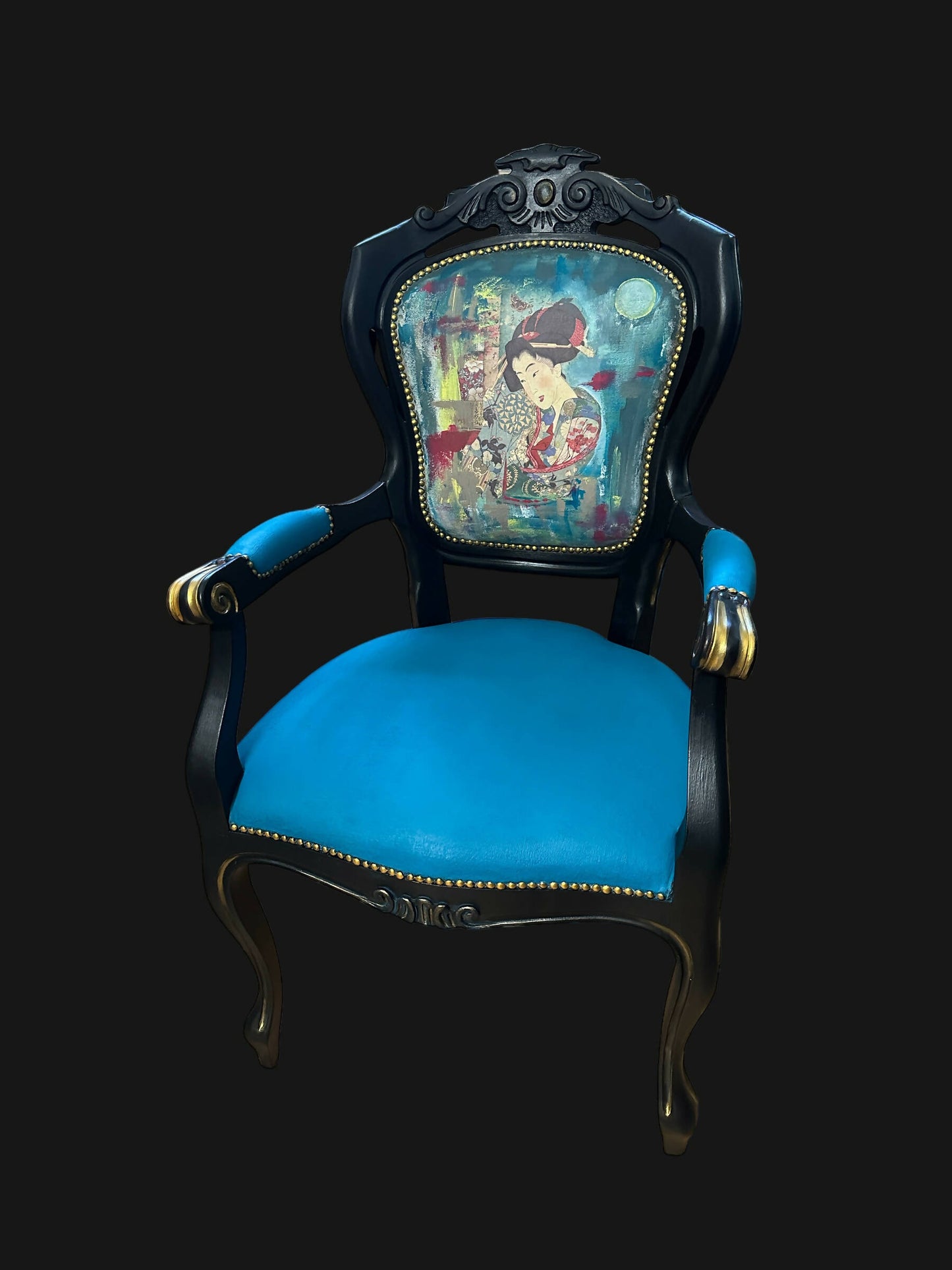 Striking, vintage occasional chair with Japanese style Geisha Girl design