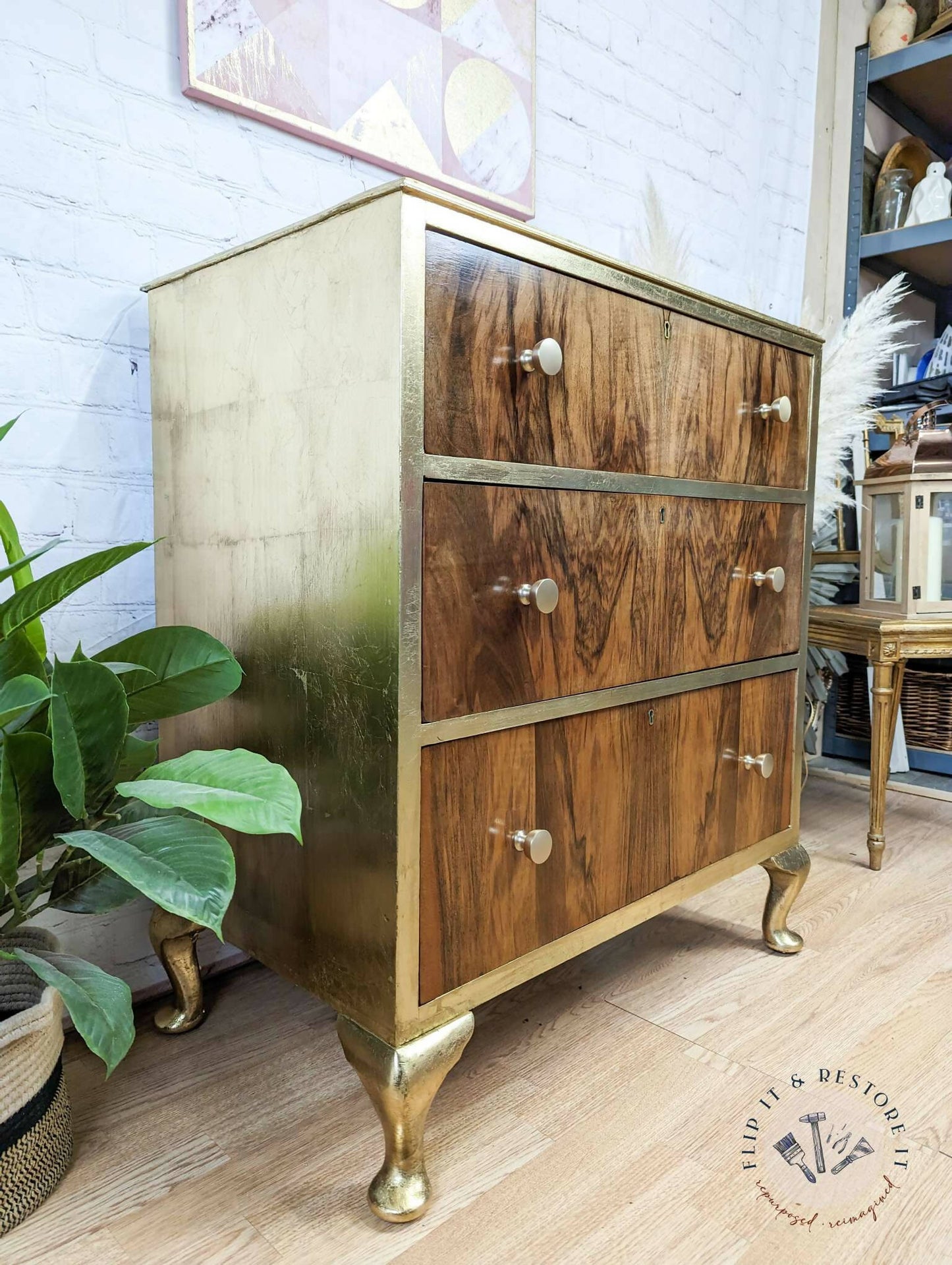 Gold Leaf Walnut Burr Chest of Drawers, Queen Anne, Cabriole - MADE TO ORDER