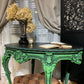 French Antique Occasional Table Oval Table Ornate Carvings Green and Black