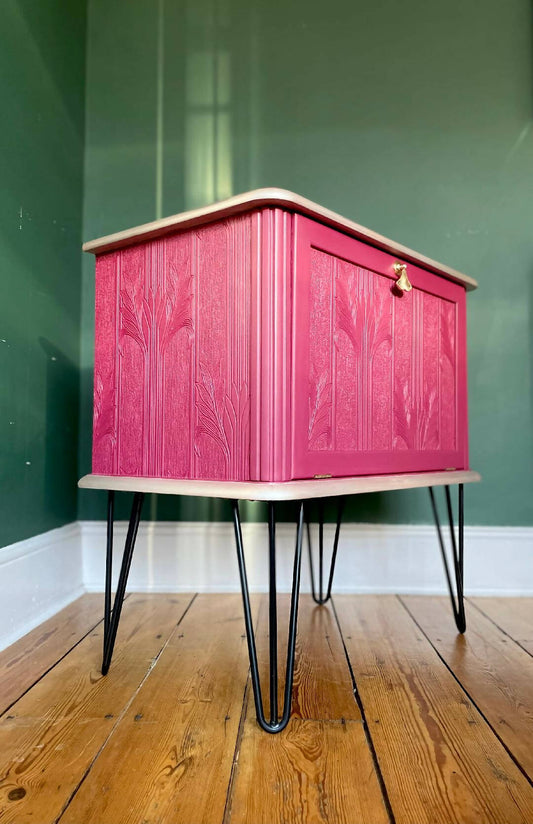 NOW SOLD Hand Painted Crimson Vintage/Modern Style Drinks Cabinet