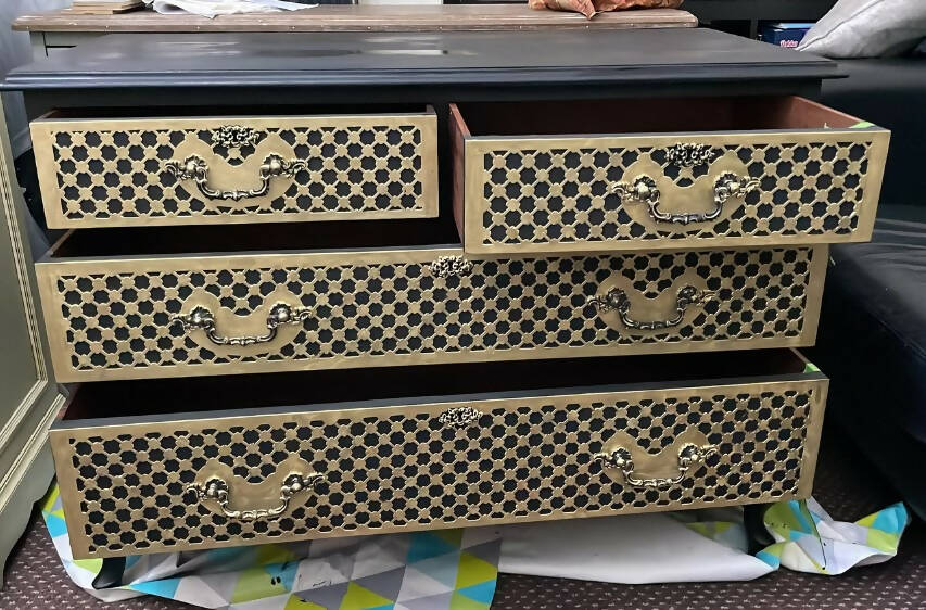 Art Deco Large Black and Gold Chest of Drawers