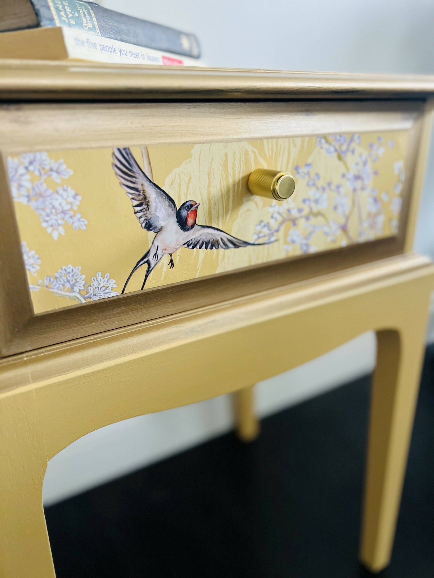 Yellow Vintage Stag Bedside Table With Drawer