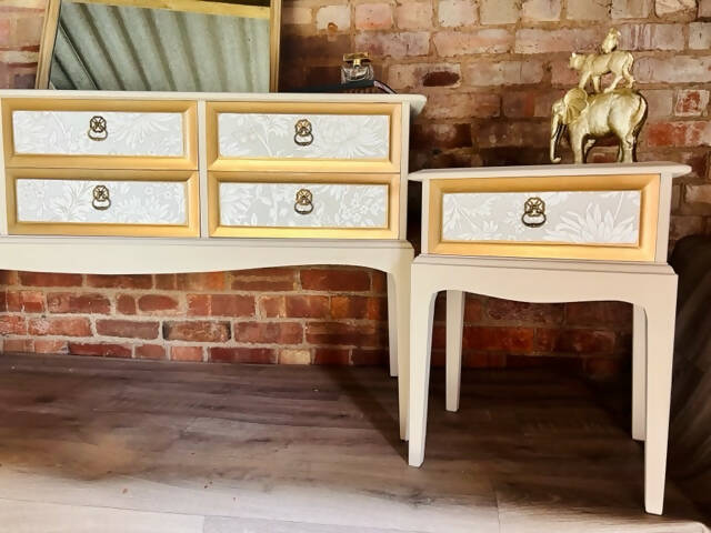 STAG DRESSING TABLE, STOOL AND MATCHING BEDSIDE TABLE/DRAWER
