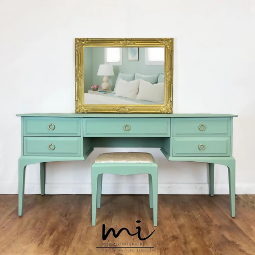 Refurbished vintage Stag Minstrel dressing table, dresser, drawers, pale blue green, upcycled, retro mid century - commissions available