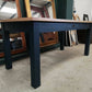 MODERN OAK DINING TABLE WITH BLUE PAINTED LEGS