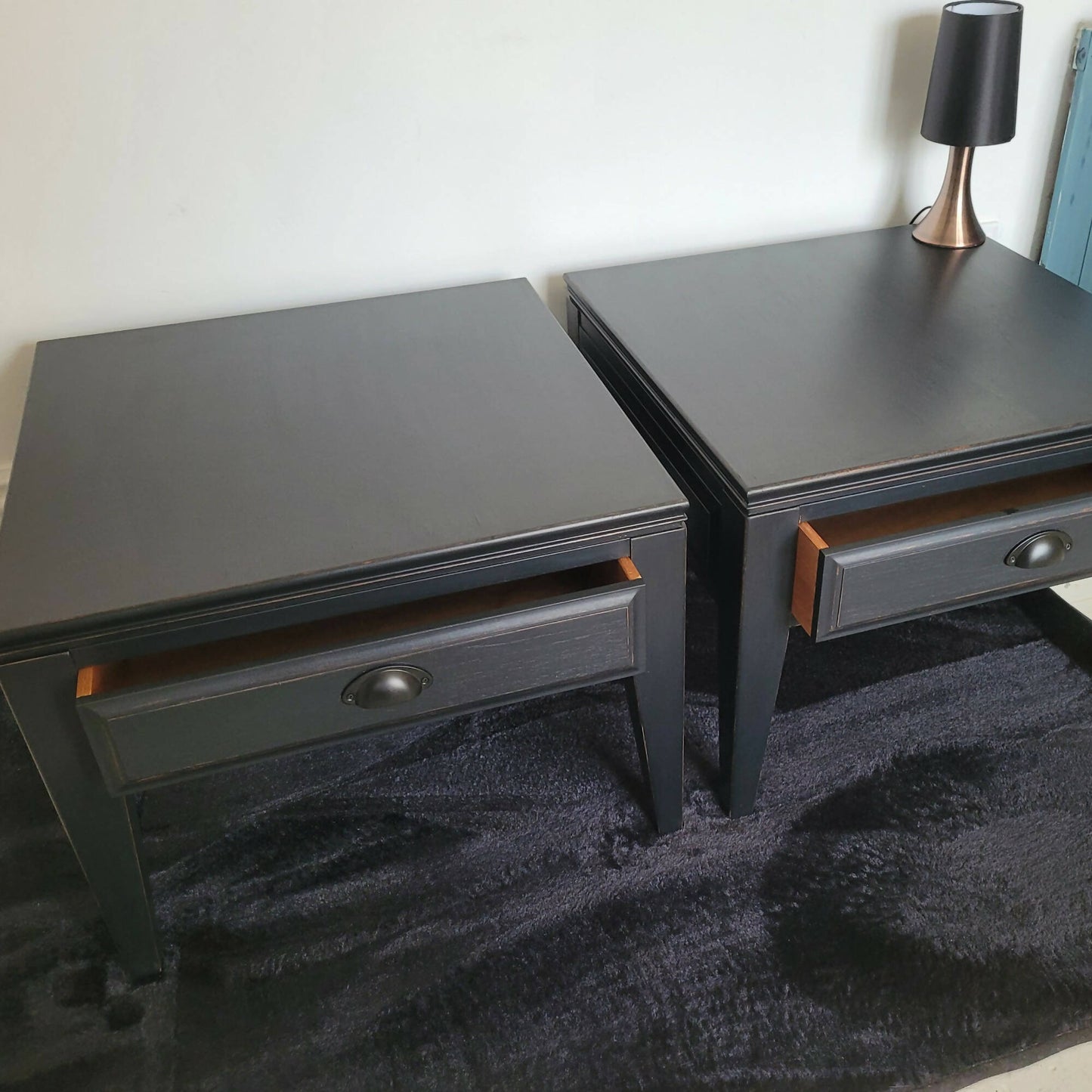 Pair of Black Vintage Bedside Cabinets