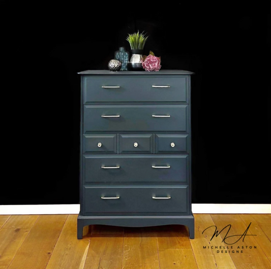 Navy Blue Stag Vintage Tallboy Chest of Drawers