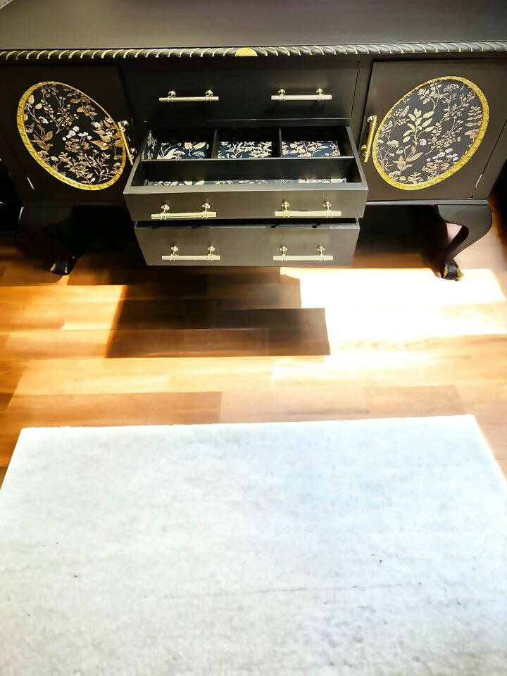 black and gold decoupage sideboard