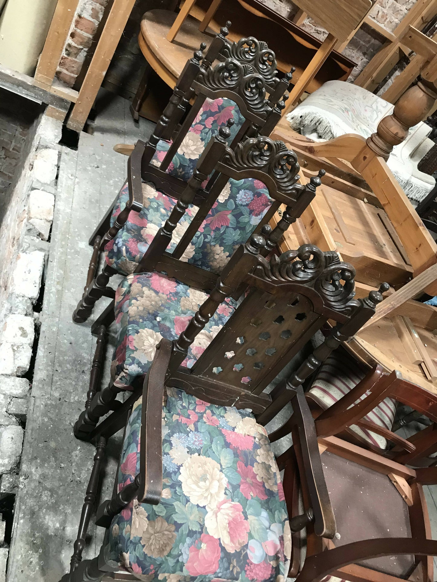 4 Oak Carved Antique Chairs