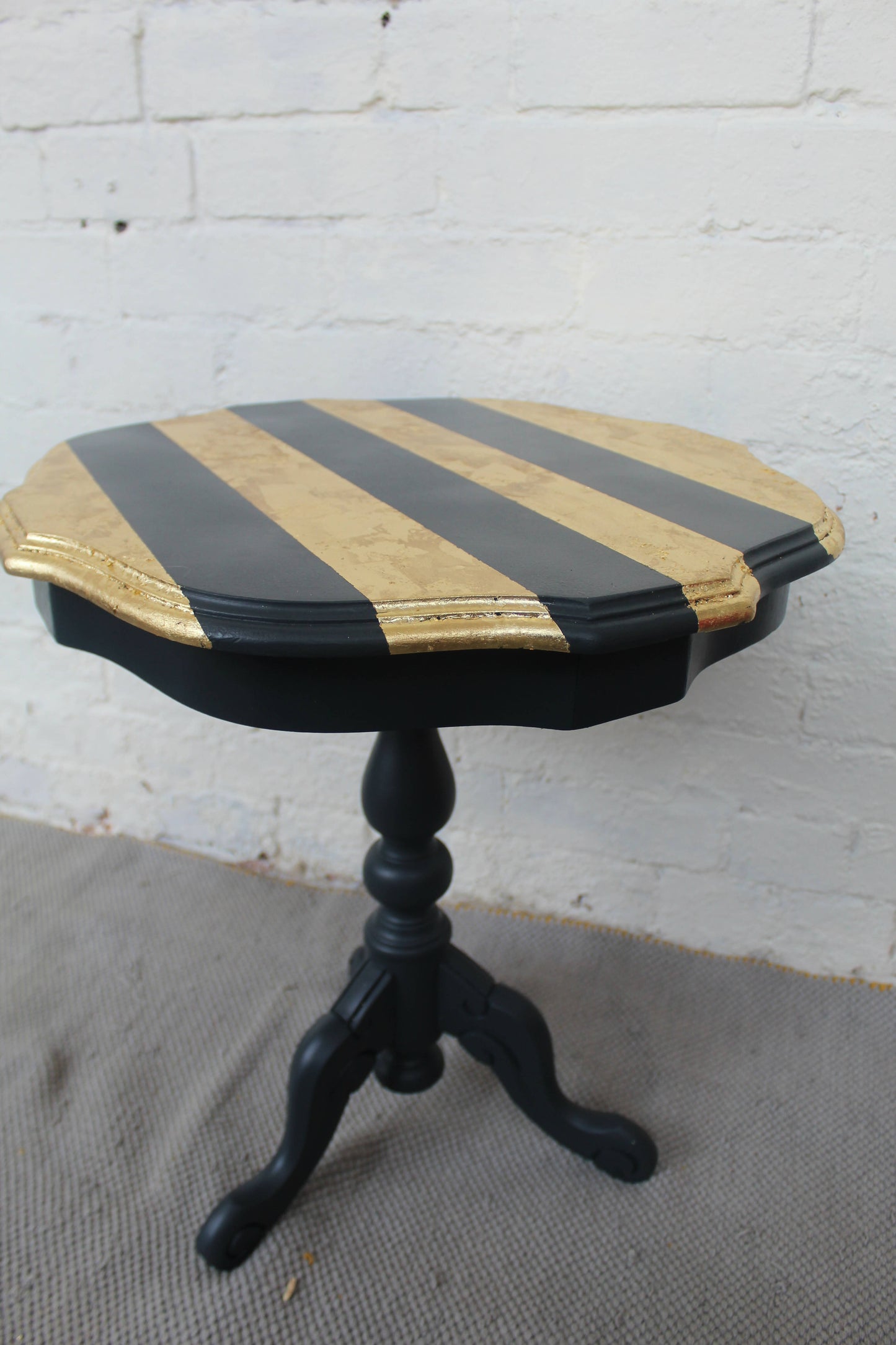 Eleanor Stripey Gold And Grey Side Table