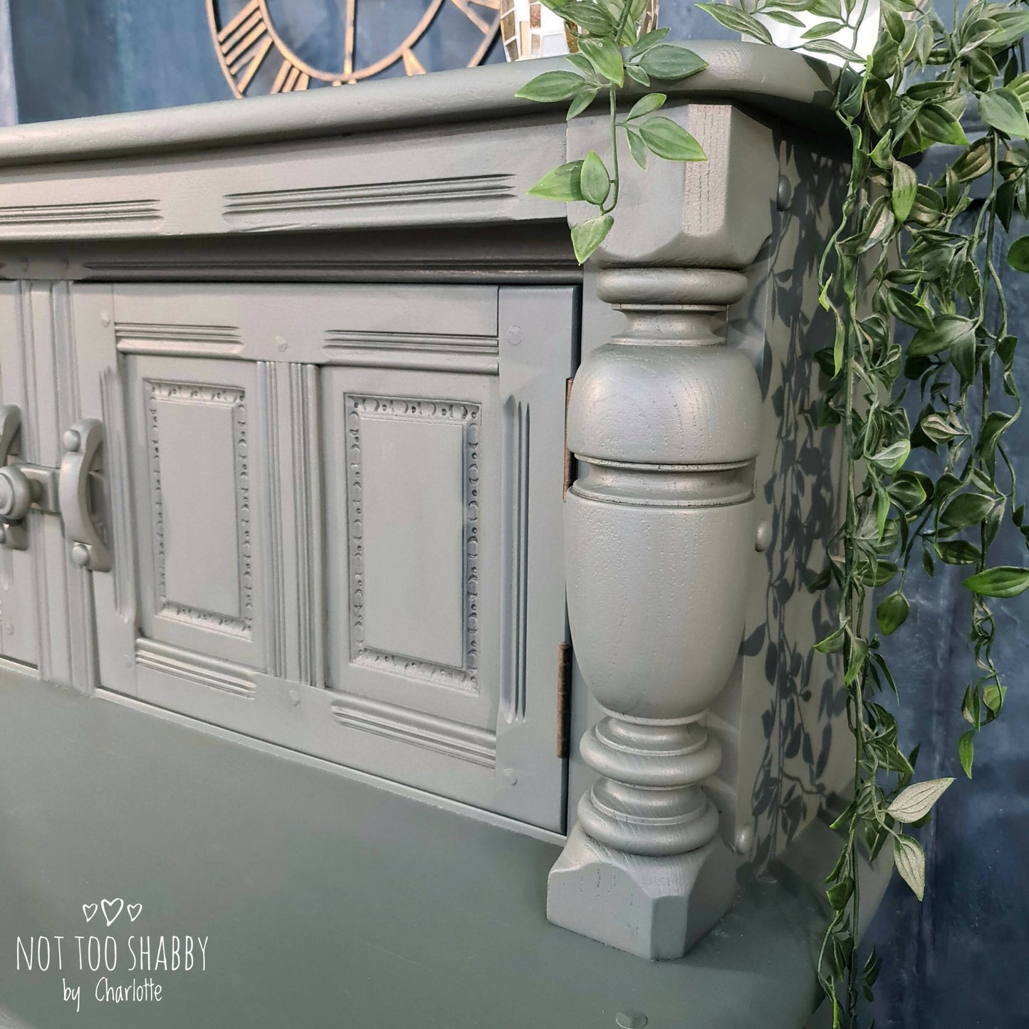 Vintage Carved Grey Sideboard / Court Cupboard