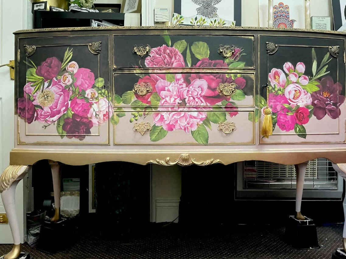 French Style Antique Floral Sideboard