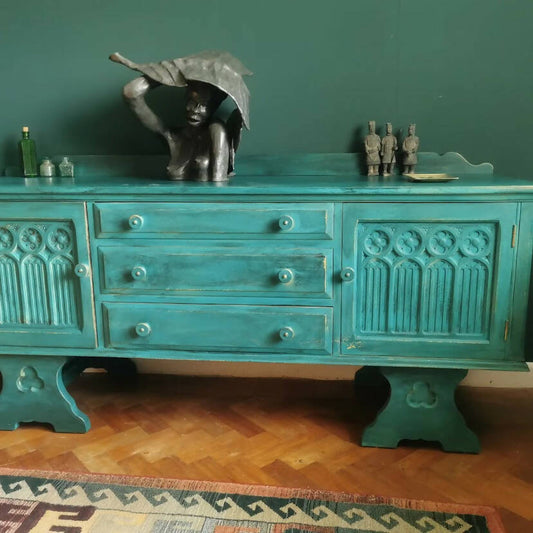 Large victorian oak sideboard. "The Golden peacock"