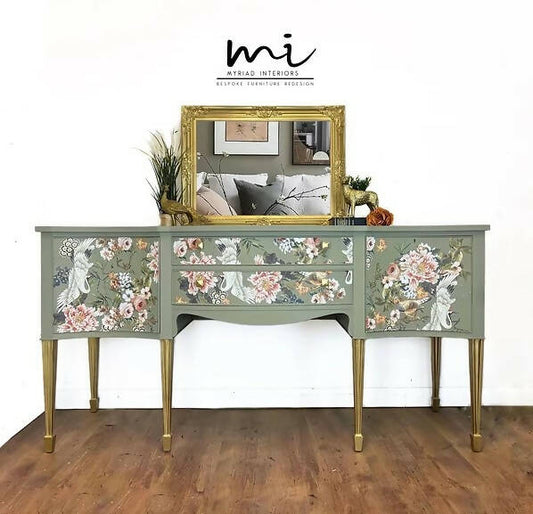 SOLD commissions available Large Regency Serpentine Sideboard, Pale Olive