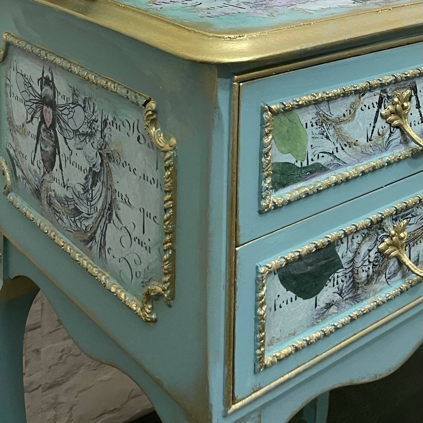Two Blue French Vintage Tall Bedside Cabinets