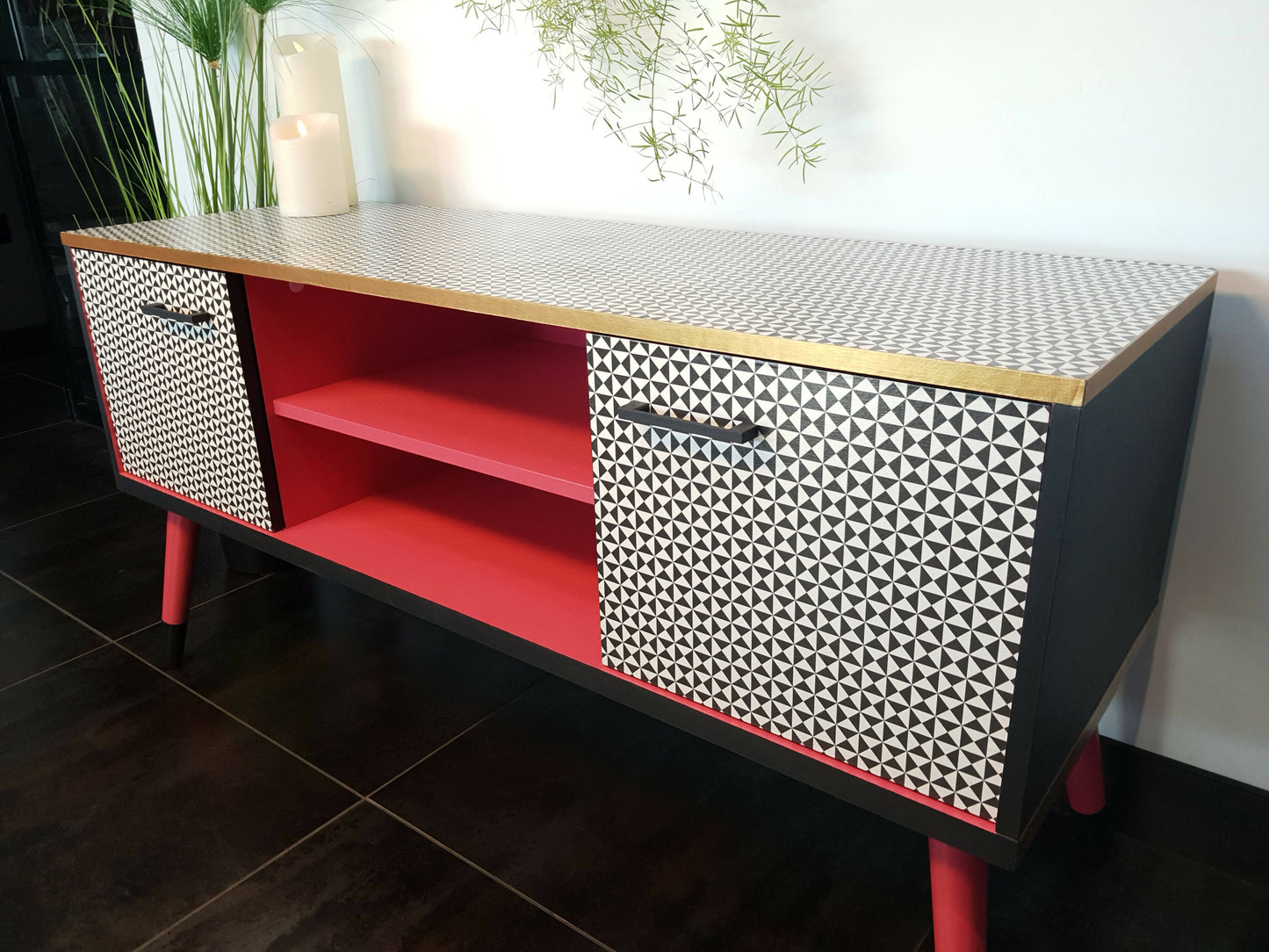 Vintage 1960's Pink and Black Sideboard