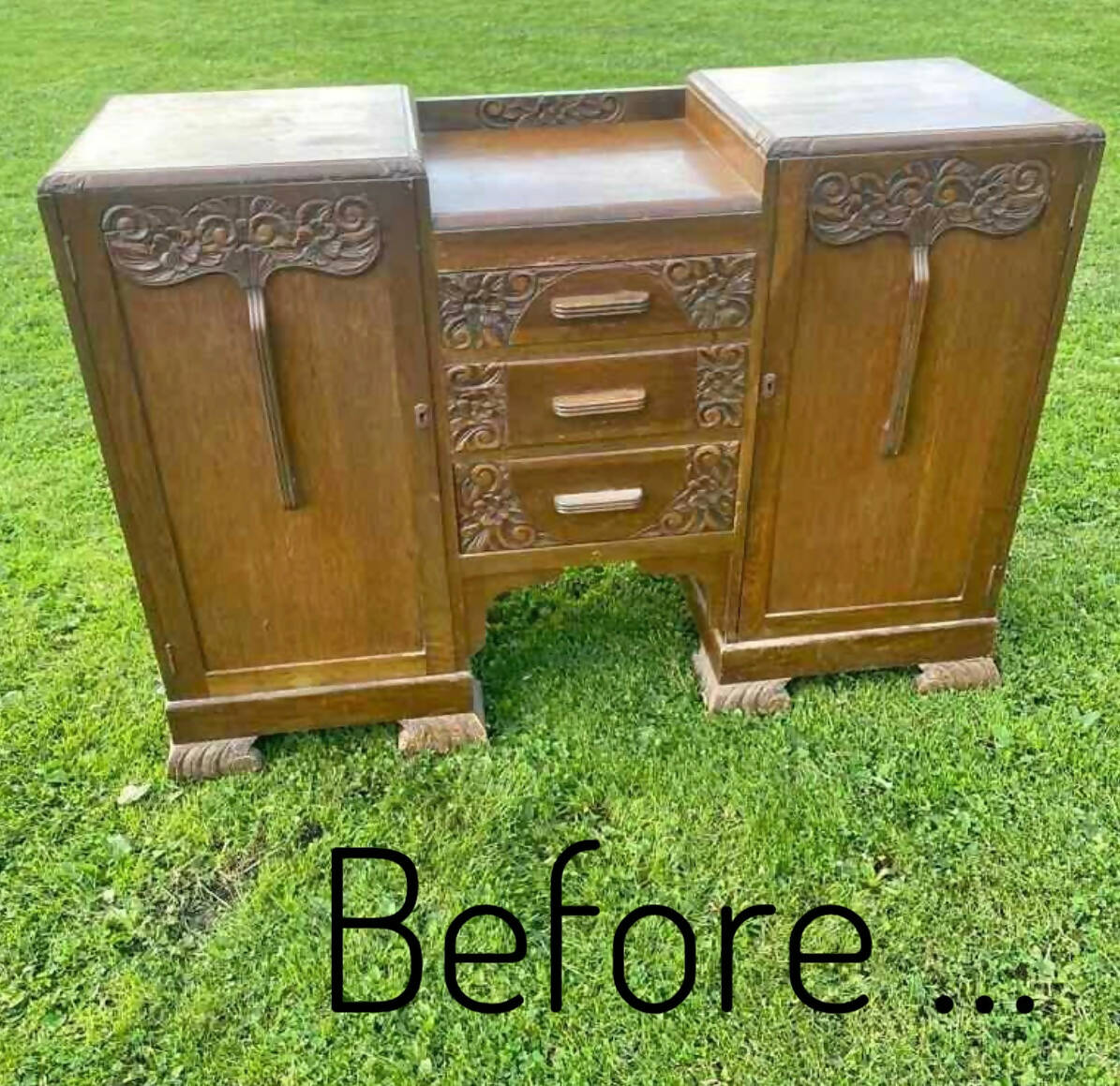 Art Deco Carved Sideboard/Buffet in Oak and Black