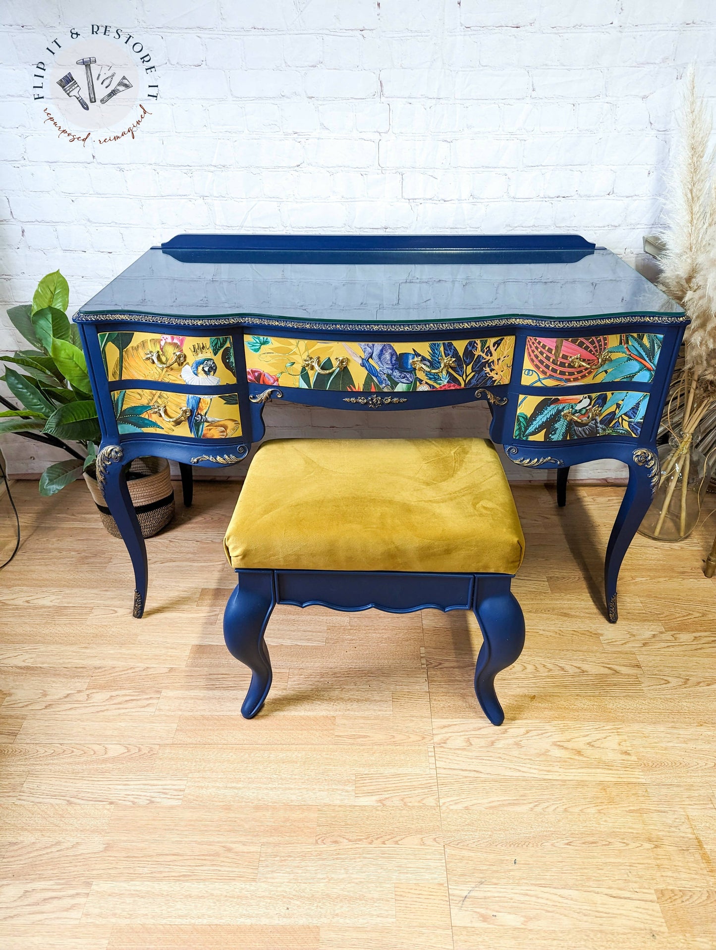 Vintage French Style Painted Bedroom Set - Dressing Table, Vanity, Desk, Sideboard and Stool, Statement, Maximalist MADE TO ORDER