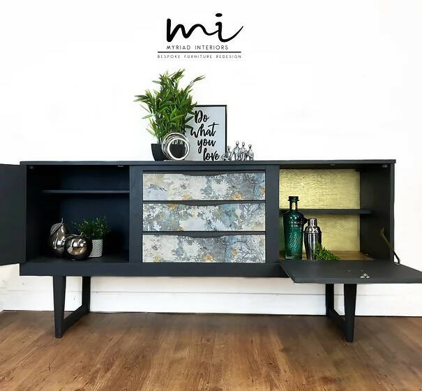 Mid Century Dark Grey and Weathered Concrete Sideboard