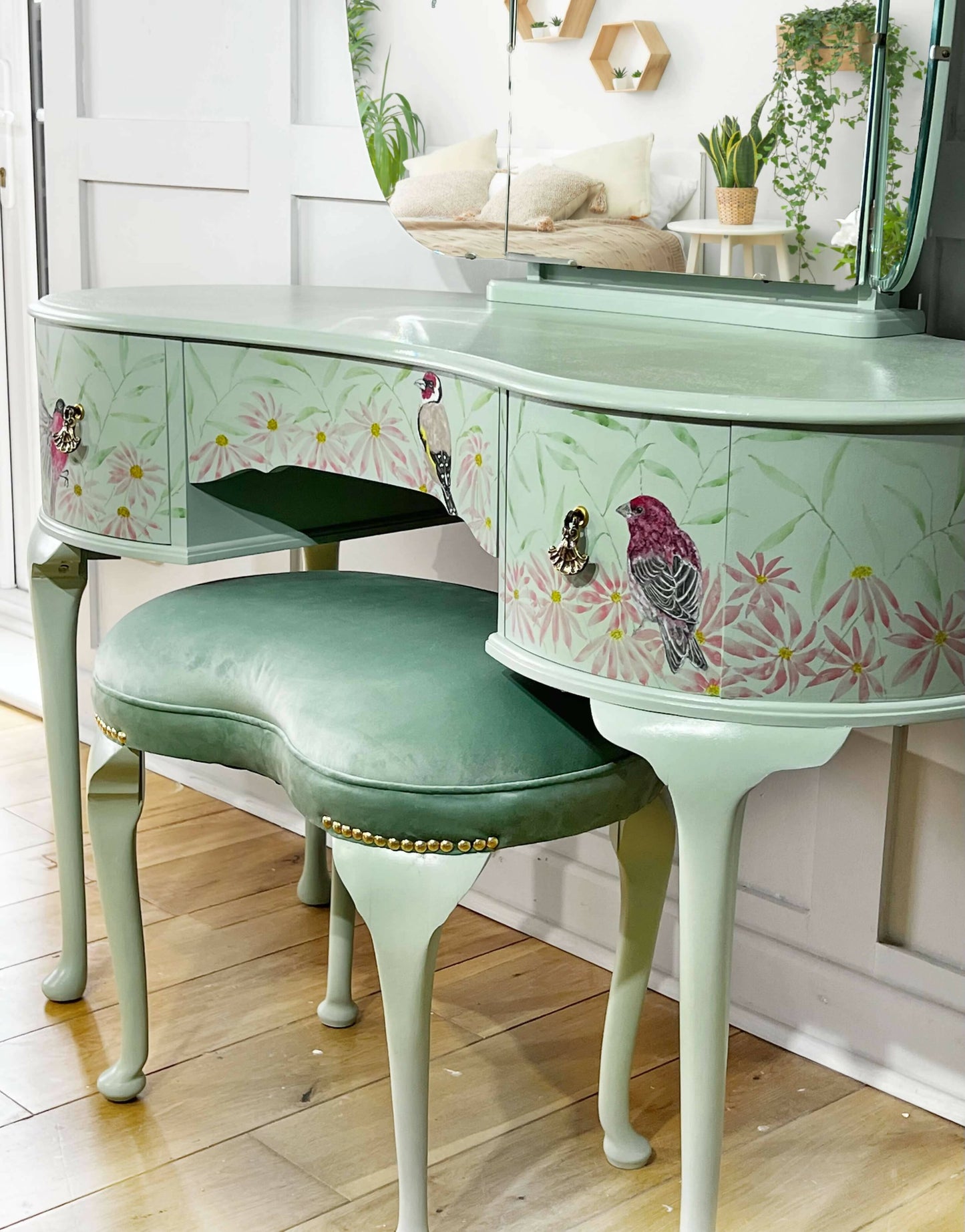 Dressing Table with Triple Mirror and Stool