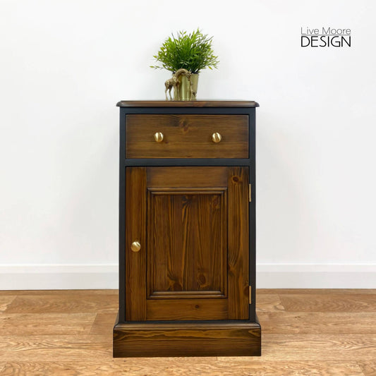 Dark Grey Pine Cupboard, Bedside Cabinet, Small Sideboard