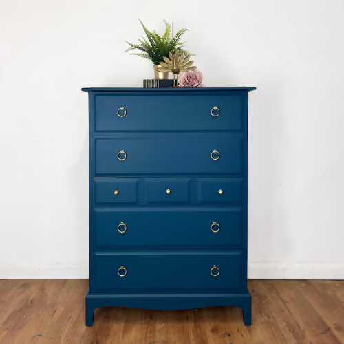 Deep teal vintage Stag Minstrel Tallboy chest of drawers, blue green, dresser, draws, upcycled, refurbished