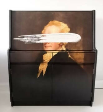 Vintage Upcycled Remploy Bureau. Painting: Masked Hamilton