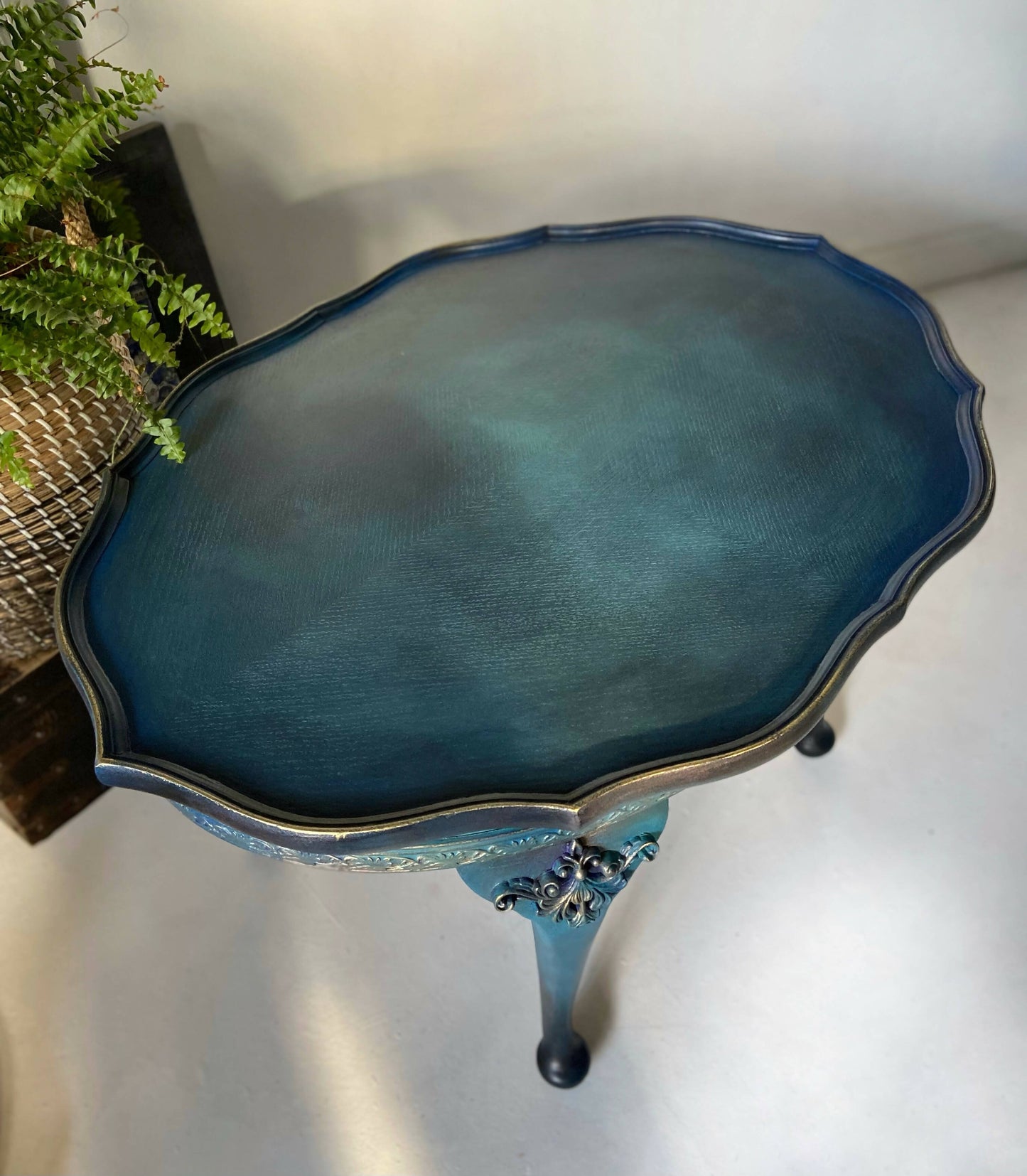 Vintage Hand Painted Blue Coffee Table