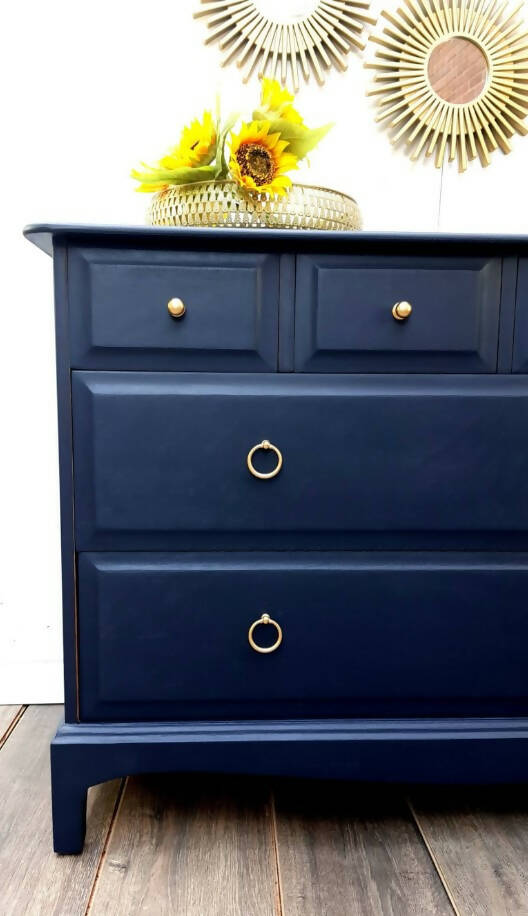 Stag Navy Black Chest of Drawers/ Vintage Chest of Drawers/Retro Drawers/MCM Drawers/Stag Bedroom Furniture