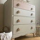 Harris Lebus MCM three drawer Art Deco Chest Of Drawers Hand Painted Gold Handles Vintage dresser dressing table