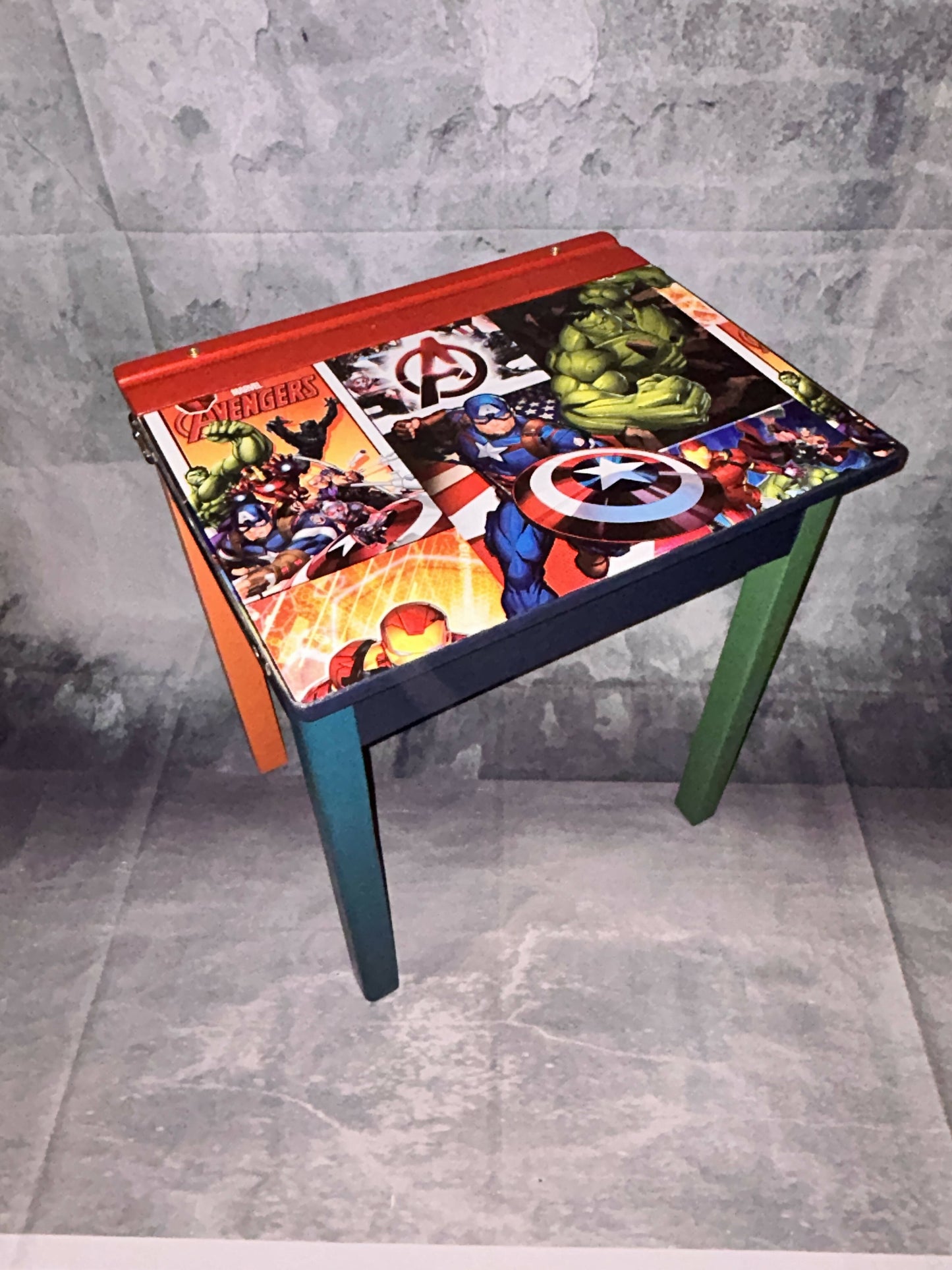 Old style School Desk up cycled with Funky Marvel Design