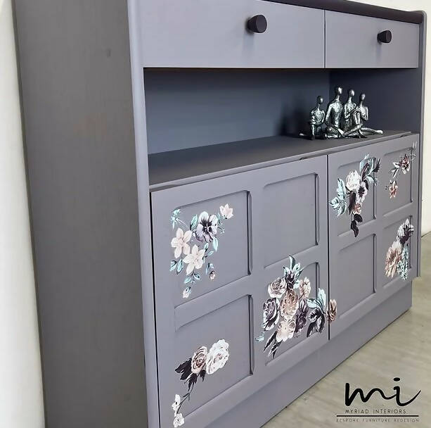 Upcycled Floral Nathan Squares Lilac Sideboard / Vintage Drinks Cabinet