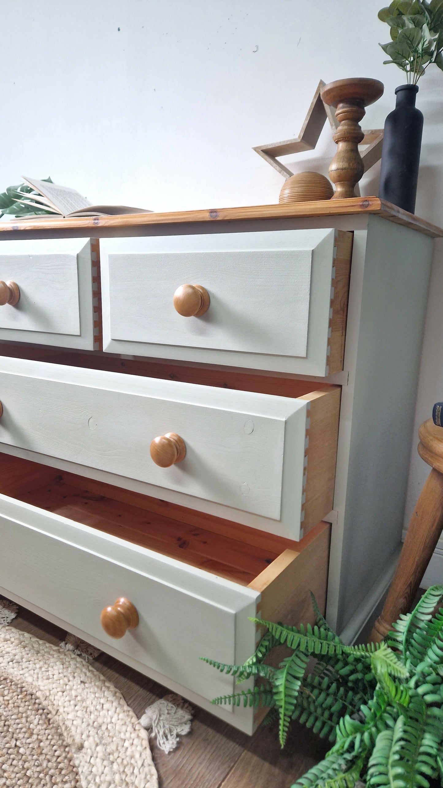 Solid Pine Grey Vintage Chest of Drawers