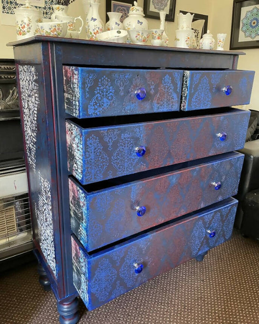 Large Vintage Blue 5 Drawer Chest