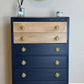 Harris Lebus MCM three drawer Art Deco Chest Of Drawers Hand Painted Gold Handles Vintage dresser dressing table