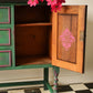 Oak Sideboard Green/ Pink - Spacious sideboard- Hand Painted Furniture - Living Room -Unique cabinet - Bespoke - Wood - Carved Wood - Unique