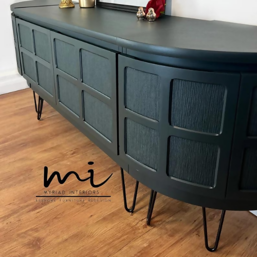 Black mid century Nathan sideboard, retro drinks cabinet, TV media cabinet